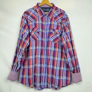Wrangler 20X Mens Longsleeve Shirt XXL Western Cowboy Rodeo Plaid Flip Cuff Snap